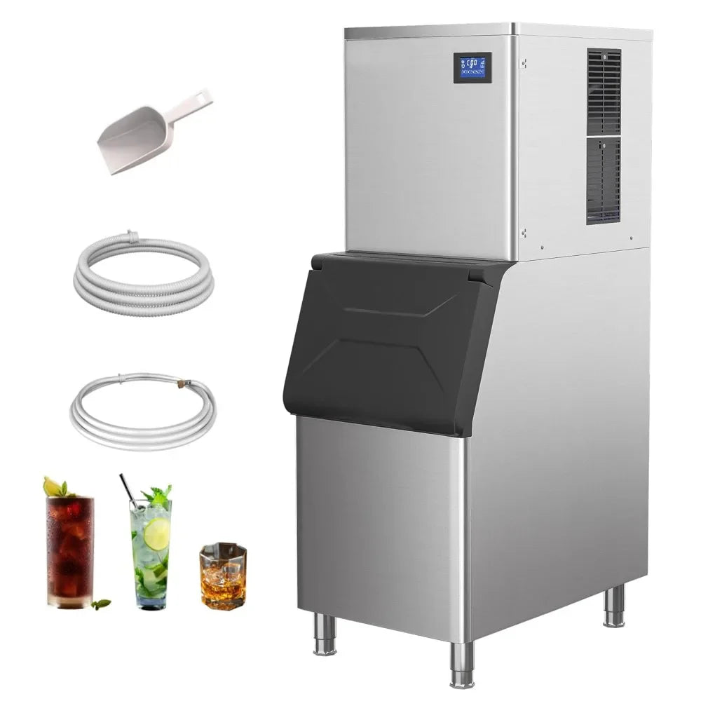 Automatic Ice Maker Machine Make Ice in Minutes – Compact Ice Maker High-Capacity Ice Cube Maker Commercial Ice Maker Machine,1102lbs(500kg)/24 h,440lbs (200kg)Storage Bin,Automatic Cleaning,Blue Ray,Perfect for Bar/Cafe/Restaurant