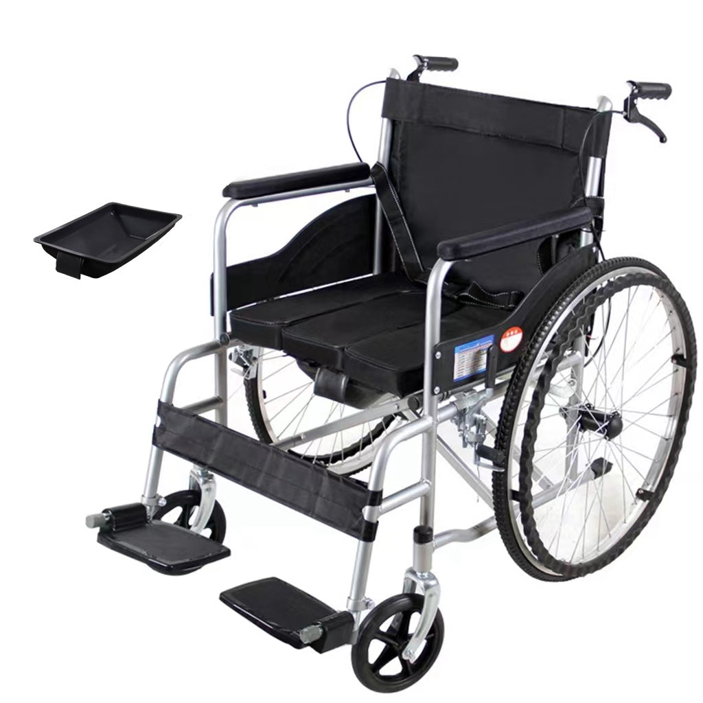 COOLBABY SSZ-LY06: Foldable Lightweight Disabled Wheelchair with Handbrake and Potty - Sturdy Thickened Steel Pipe Design for Elderly Comfort (Black) - coolbabymalls