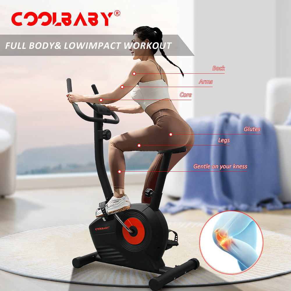 COOLBABY Home Fitness Exercise Bike with 8 Levels Adjustable Magnetic Resistance,Indoor Upright Bike for Cardio Workout,WQSJ-JSC03