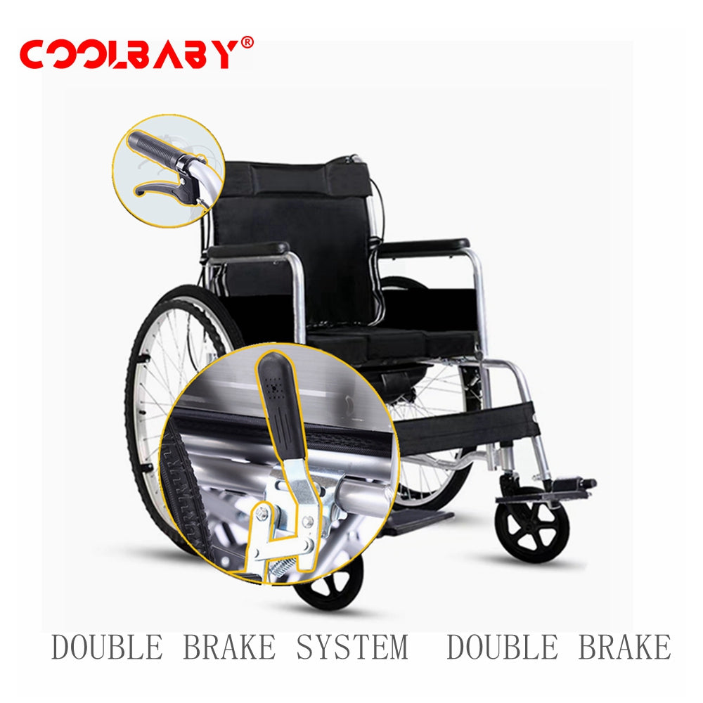 COOLBABY SSZ-LY06: Foldable Lightweight Disabled Wheelchair with Handbrake and Potty - Sturdy Thickened Steel Pipe Design for Elderly Comfort (Black) - coolbabymalls