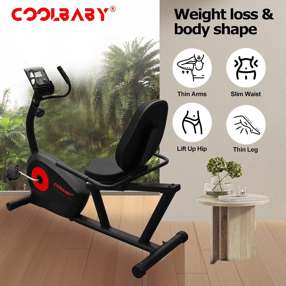 COOLBABY Exercise Bikes Stationary Indoor Recumbent Bikes with Backrest,Magnetic Stationary Bike,8 Levels Resistance