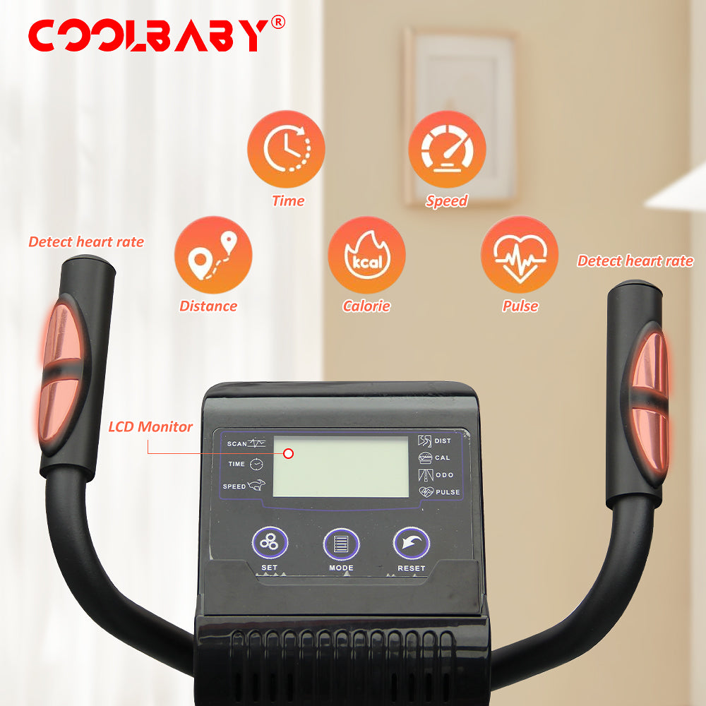 COOLBABY Elliptical Machine,Elliptical Exercise Machine for home with Seat,8 Resistance Levels,Pulse Rate Grips and LCD Monitor,WQSJ-JSC02