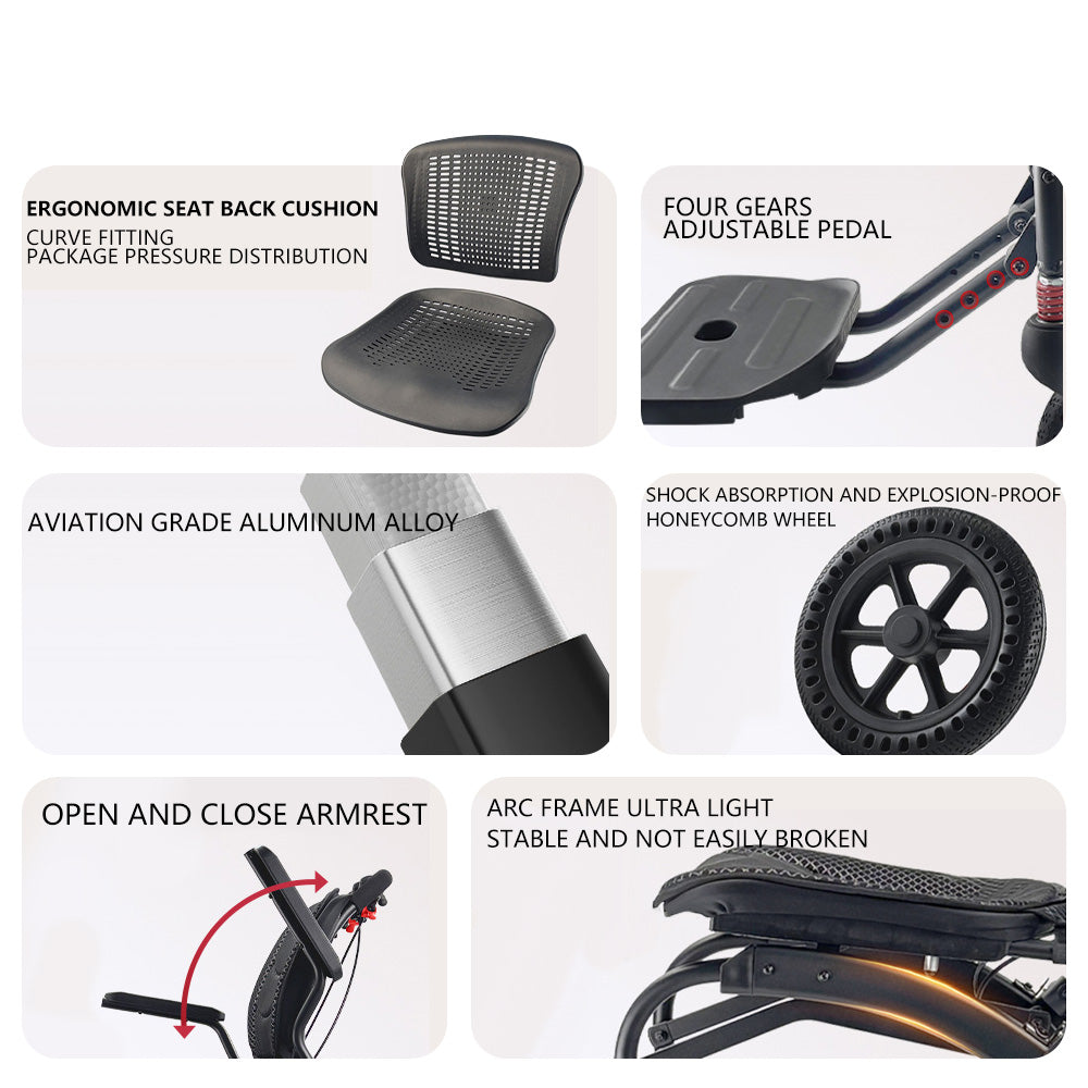 Ergonomic Manual Wheelchair Foldable Lightweight Wheelchair with Pull Rod for Elderly 9KG Aluminum Alloy Travel Wheelchair