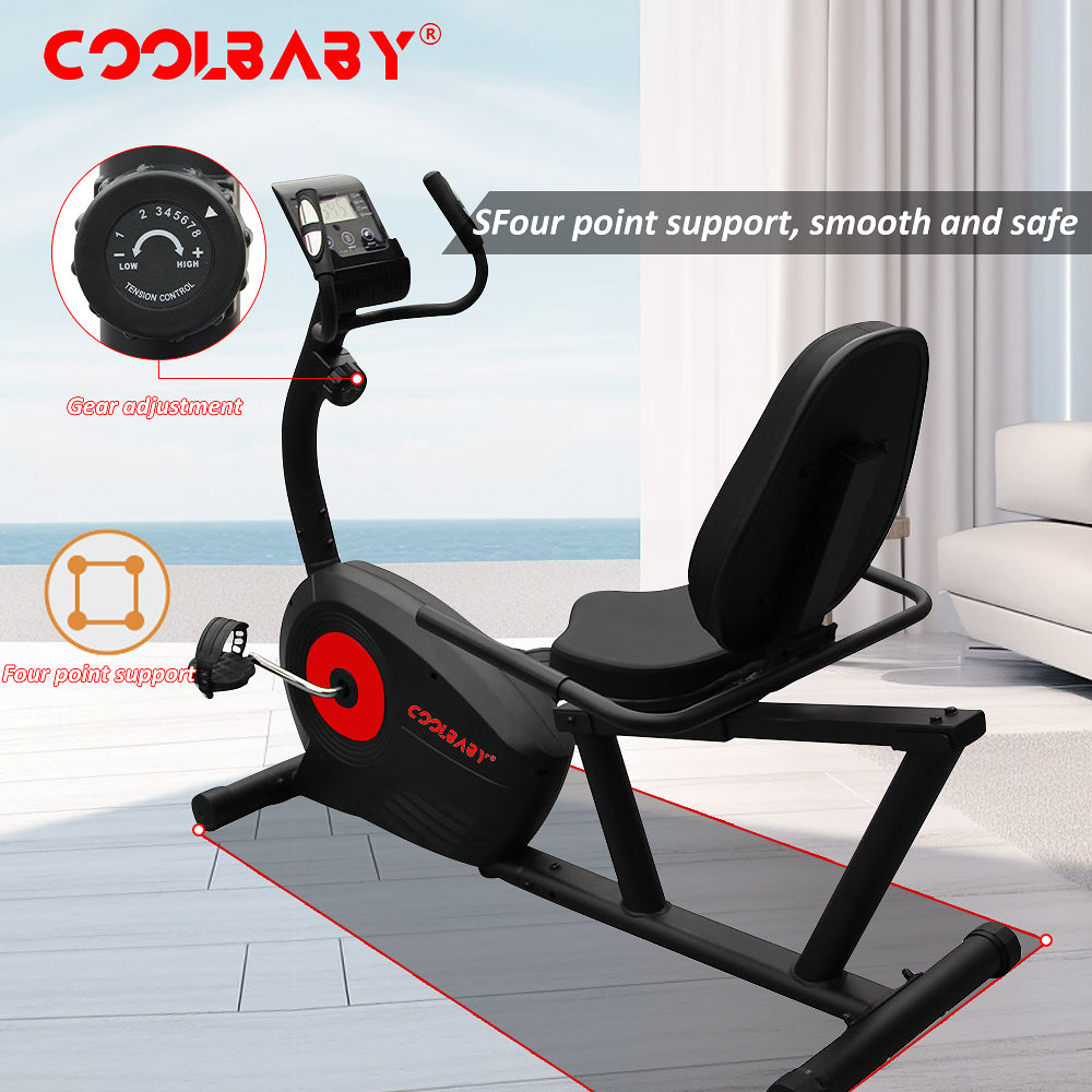 COOLBABY Exercise Bikes Stationary Indoor Recumbent Bikes with Backrest,Magnetic Stationary Bike,8 Levels Resistance