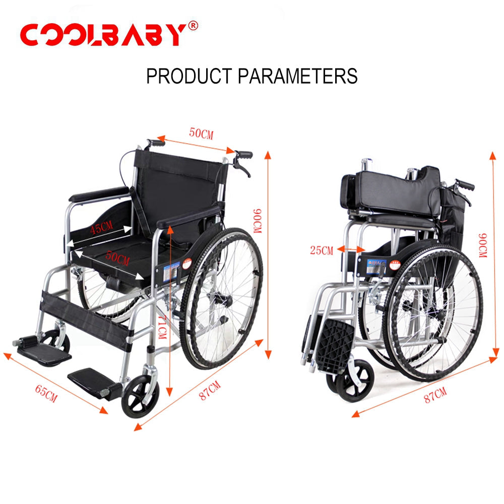 COOLBABY SSZ-LY06: Foldable Lightweight Disabled Wheelchair with Handbrake and Potty - Sturdy Thickened Steel Pipe Design for Elderly Comfort (Black) - coolbabymalls