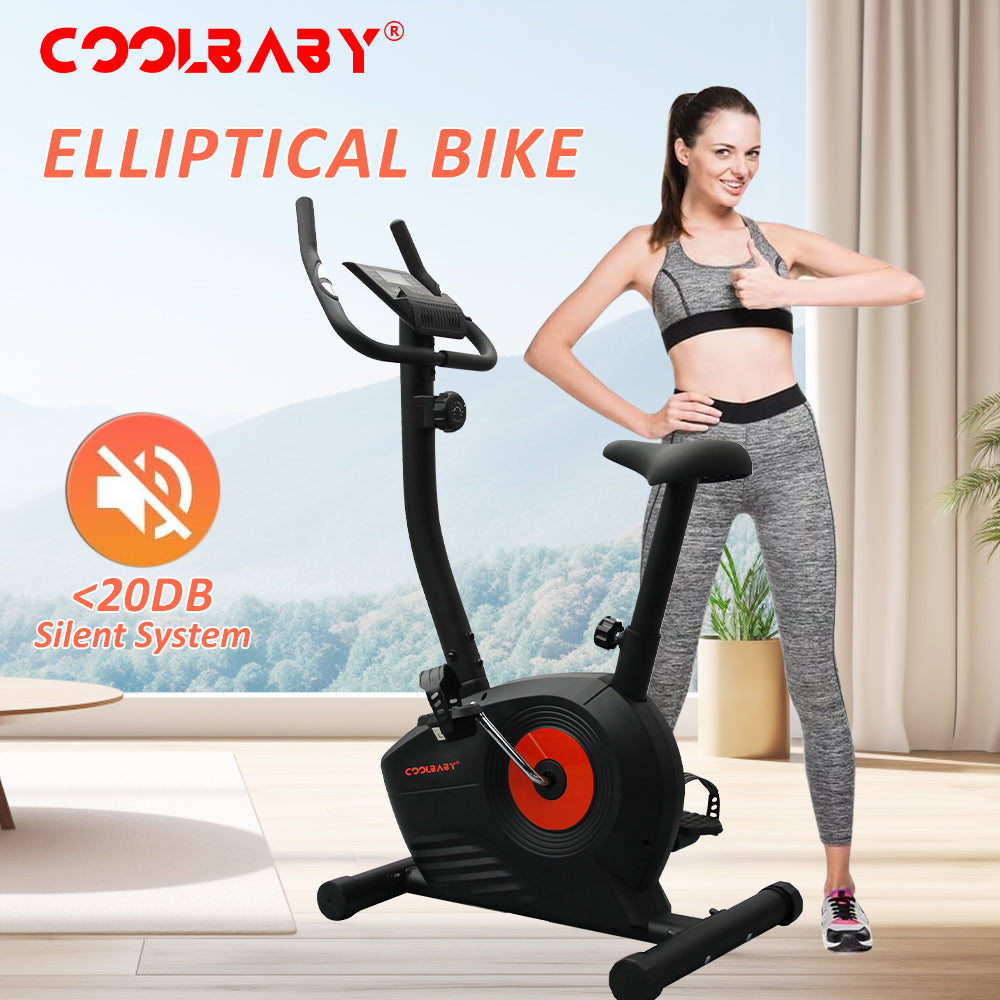 COOLBABY Home Fitness Exercise Bike with 8 Levels Adjustable Magnetic Resistance,Indoor Upright Bike for Cardio Workout,WQSJ-JSC03