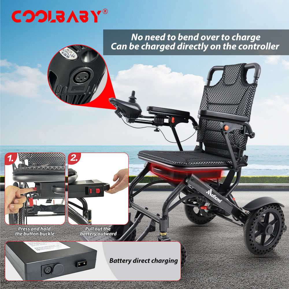 Carbon Fiber Coated Lightweight 15.6kg Electric Wheelchair Automatic Wheelchair Travel for Adults, Seniors Compact Portable Airline Approved