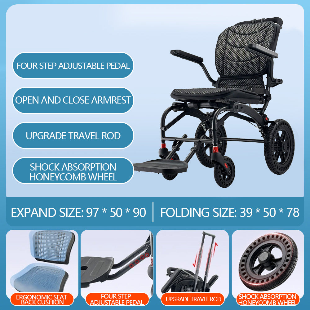 Ergonomic Manual Wheelchair Foldable Lightweight Wheelchair with Pull Rod for Elderly 9KG Aluminum Alloy Travel Wheelchair