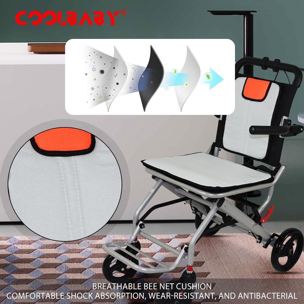 Super Lightweight (Only 19lbs aluminum wheelchairs wheelchairs portable foldable double support frame small hand push scooter