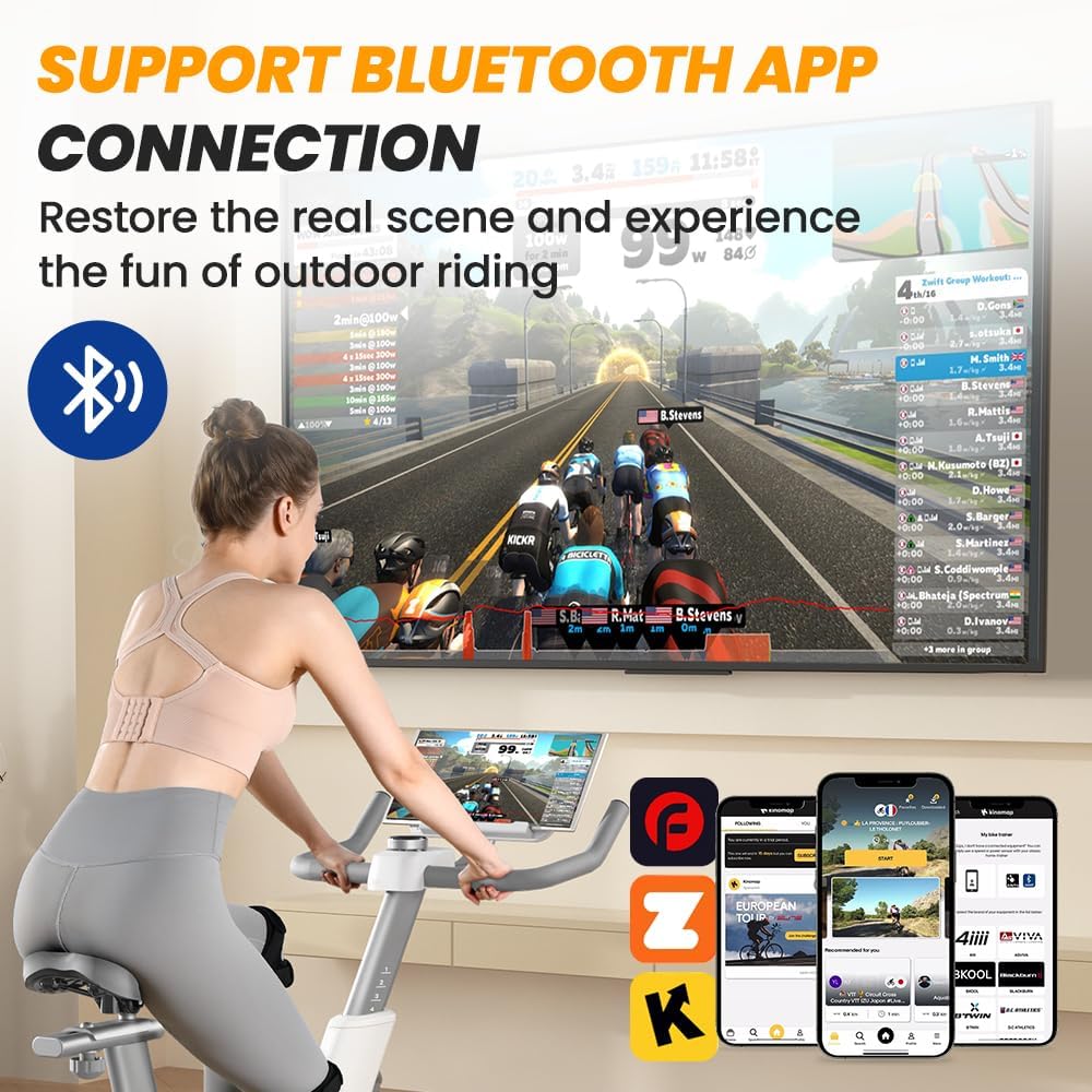 COOLBABY Indoor Magnetic Spinning Bike With Bluetooth APP,Exercise Bike for Home Workout,Motorized Magnetic,Tablet Holder,WQSJ-JSC01