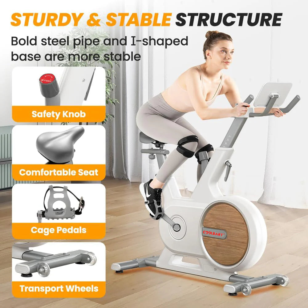 COOLBABY Indoor Magnetic Spinning Bike With Bluetooth APP,Exercise Bike for Home Workout,Motorized Magnetic,Tablet Holder,WQSJ-JSC01