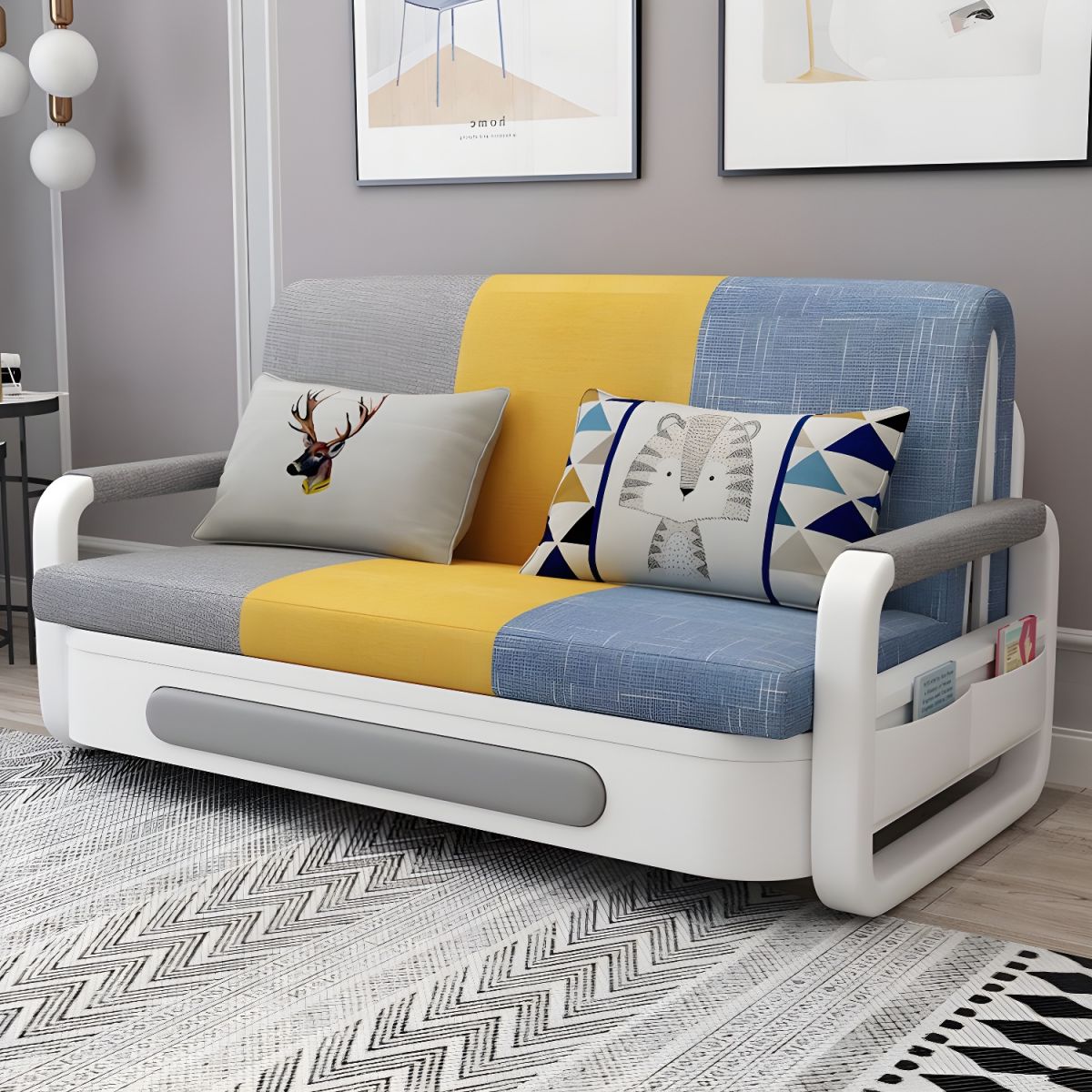 Modern Sectional Sofa Bed Set for Living Room & Dining Wood with Fabric & Foam Padding Reclining Feature Hotel Suitable (1.58M)