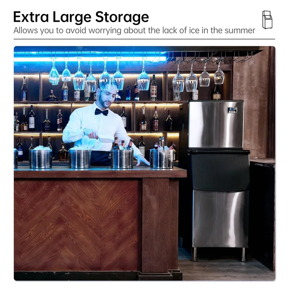 Commercial Ice Maker Machine,2204lbs(1000kg)/24 h,1003lbs (455kg)Storage Bin,Automatic Cleaning,Blue Ray,Perfect for Bar/Cafe/Restaurant