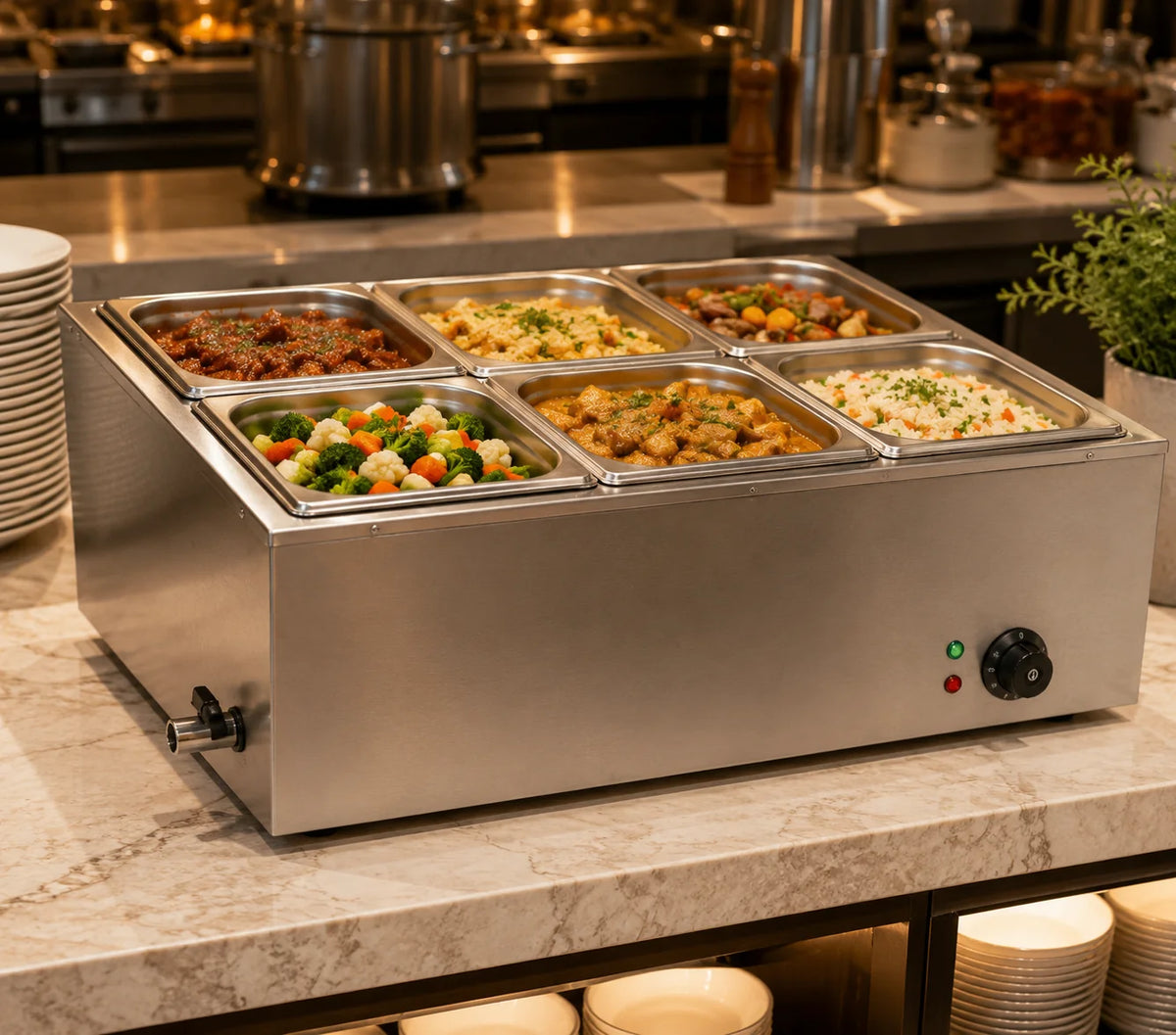 HB-750 Electric Bain Marie 6 × 1/3 GN | 1.5KW Stainless Steel Countertop Food Warmer