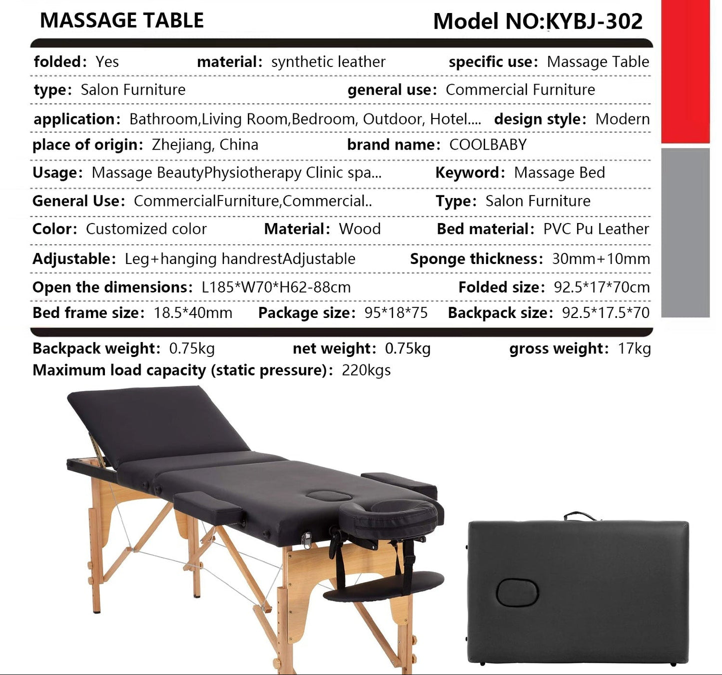 COOLBABY Portable Fitness Massage Table - Professional Adjustable Folding Bed for Ultimate Relaxation Time - coolbabymalls