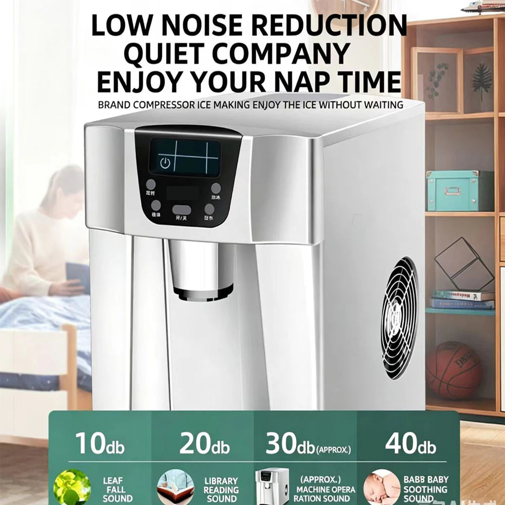 3-in-1 Countertop Ice Maker & Cold Water Dispenser – 15KG/Day, 2L Tank, Silver
