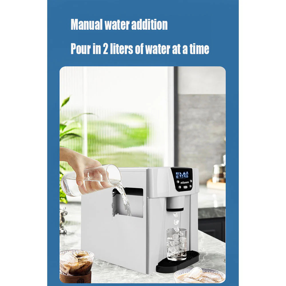 3-in-1 Countertop Ice Maker & Cold Water Dispenser – 15KG/Day, 2L Tank, Silver
