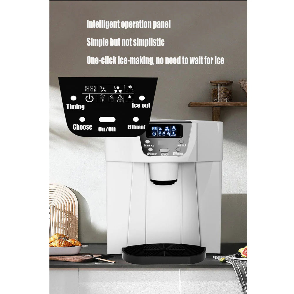 3-in-1 Countertop Ice Maker & Cold Water Dispenser – 15KG/Day, 2L Tank, Silver