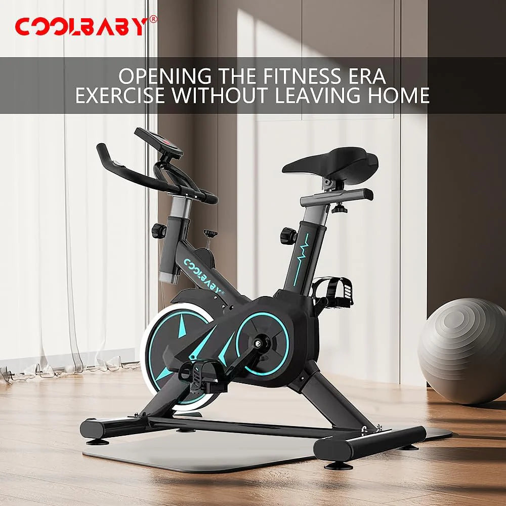 COOLBABY Indoor Cycling Bike for Home Gym - Magnetic Resistance, Height Adjustable Seat, Display, Phone Holder, Heart Rate Monitor, 220lb Capacity