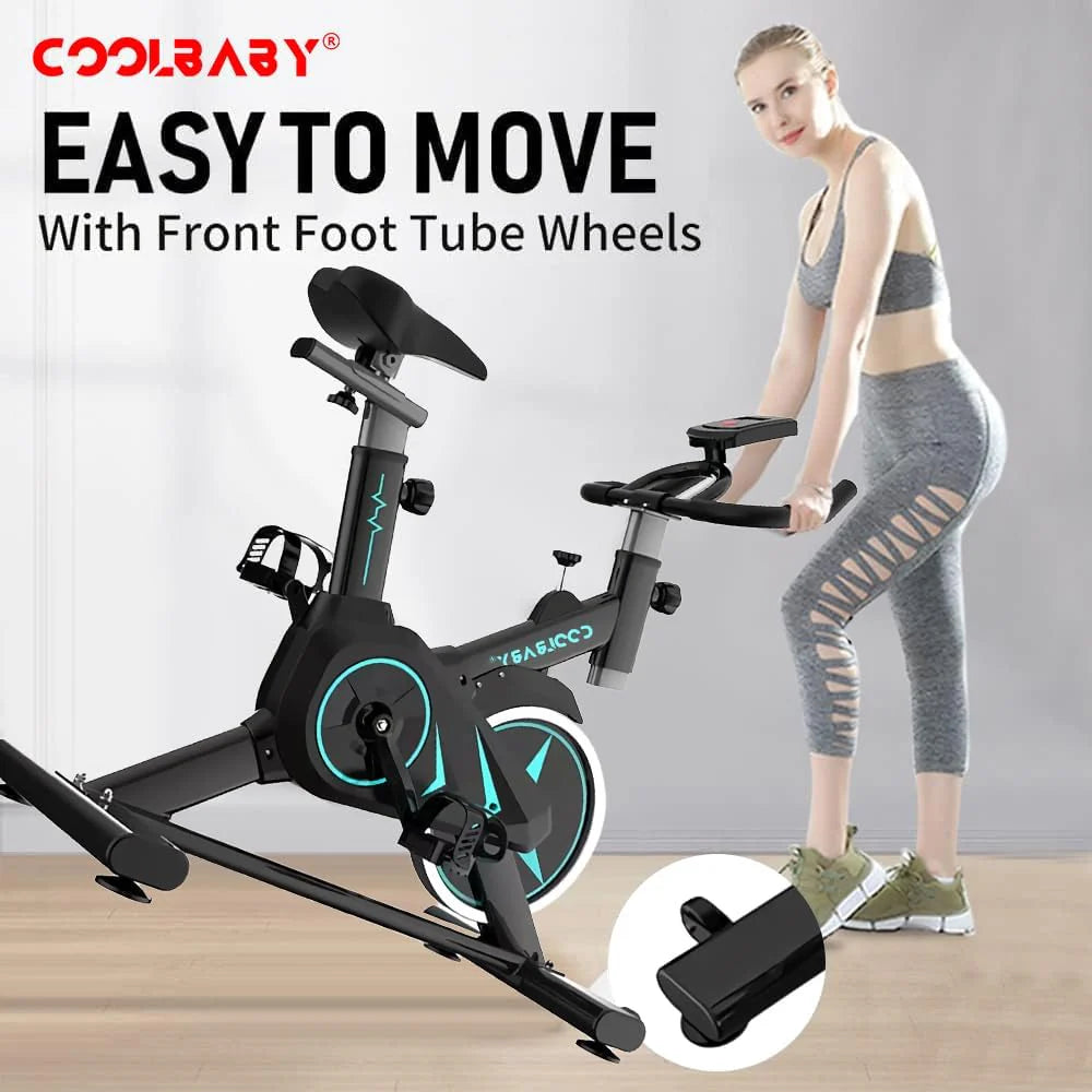 COOLBABY Indoor Cycling Bike for Home Gym - Magnetic Resistance, Height Adjustable Seat, Display, Phone Holder, Heart Rate Monitor, 220lb Capacity