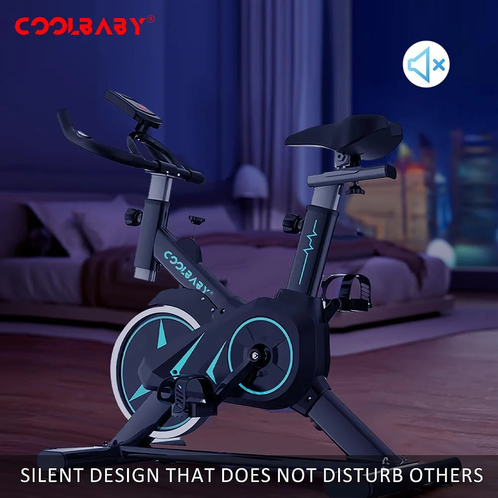 COOLBABY Indoor Cycling Bike for Home Gym - Magnetic Resistance, Height Adjustable Seat, Display, Phone Holder, Heart Rate Monitor, 220lb Capacity