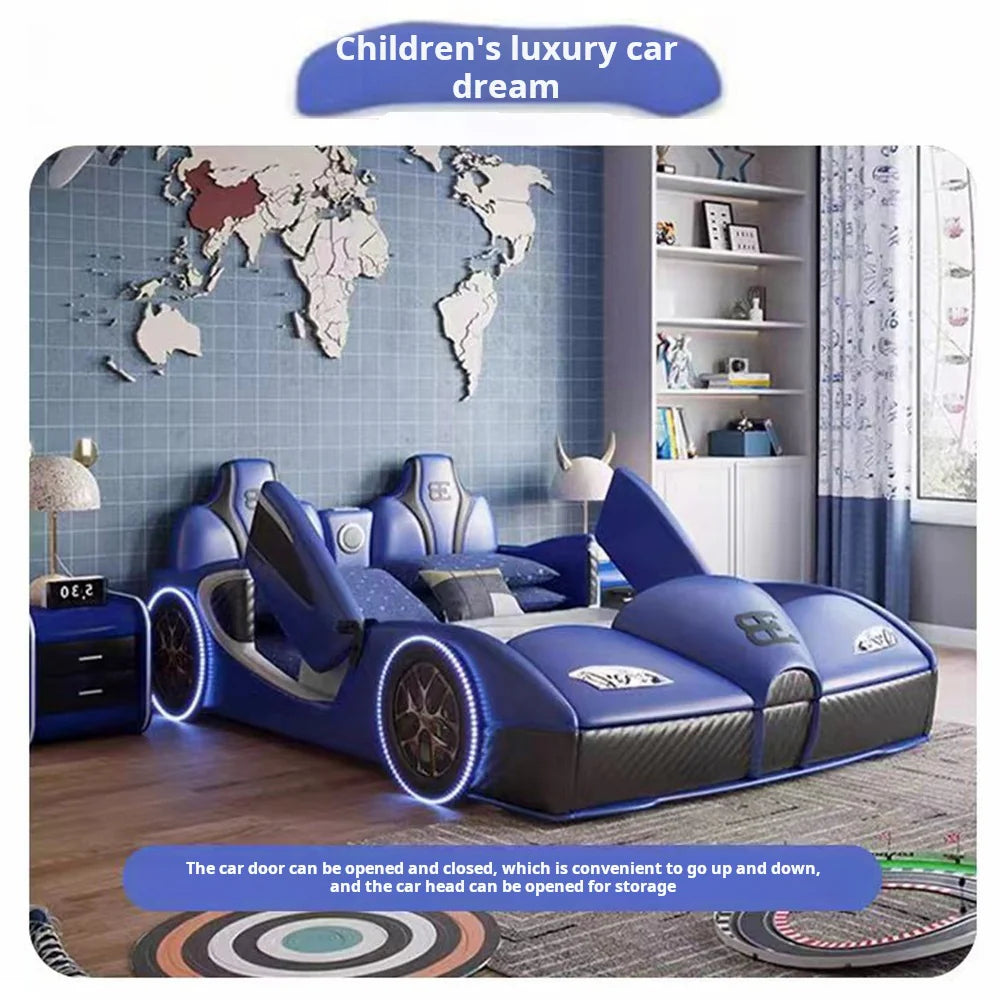 Car Style Kids Wooden Bed – Safe, Stylish & Built to Last Eco-Friendly Wooden Kids Bed –Only Bed Minimalist Design ZLJ1130-BL-150-SRK