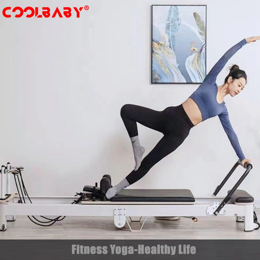 COOLBABY GS-PLT04 Pilates Reformer Folding Aluminum Yoga Bed NCS Pilates Reformer Machine, Aluminum Alloy Foldable Pilates Bed for Home, Exercise Yoga Equipment