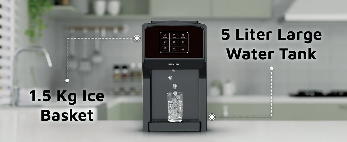 3-in-1 Ice Maker, Water Dispenser & Ice Crusher – 18–20KG/Day with 5L Tank and Touch Contro