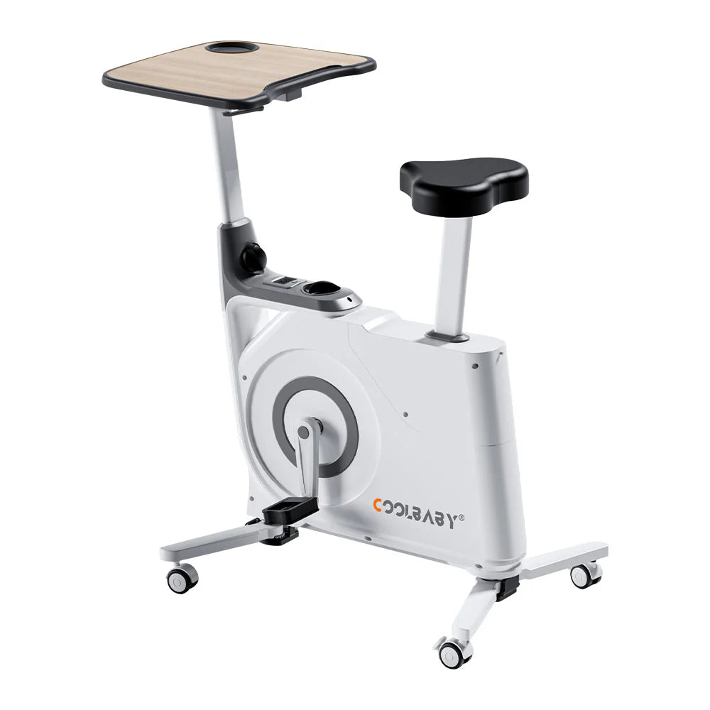COOLBABY Exercise Bike with Desk,Home Office Fitnessbike,8-Level Magnetic Resistance,Foldable Base,LCD Monitor, Max 120 KG,LZM-JSC04