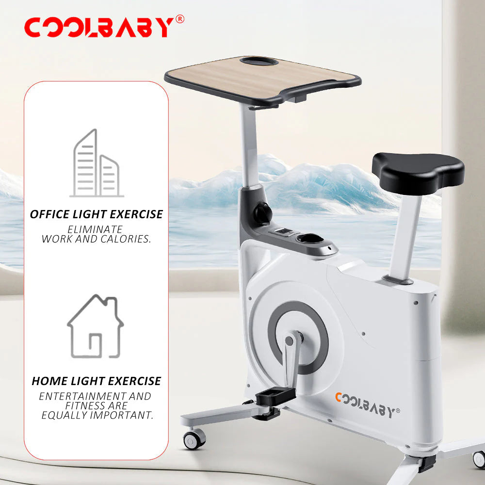 COOLBABY Exercise Bike with Desk,Home Office Fitnessbike,8-Level Magnetic Resistance,Foldable Base,LCD Monitor, Max 120 KG,LZM-JSC04