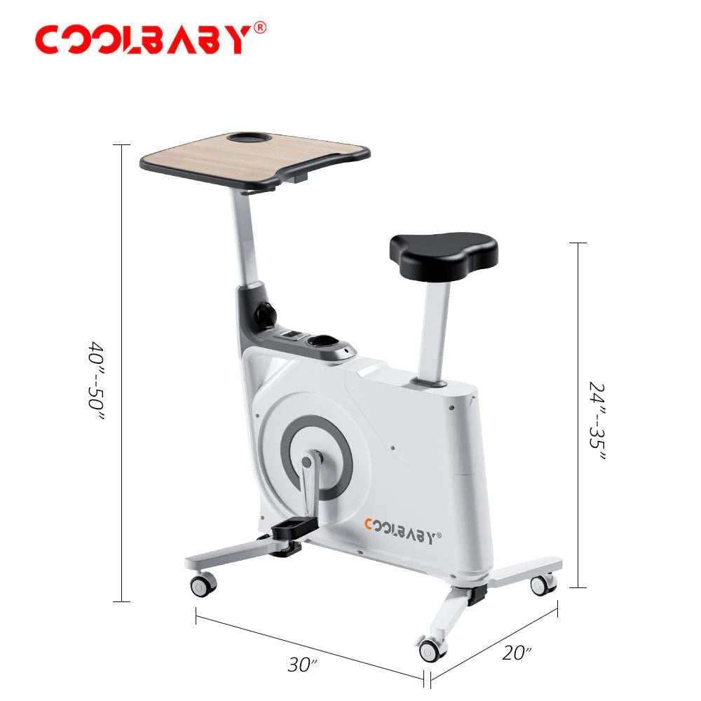 COOLBABY Exercise Bike with Desk,Home Office Fitnessbike,8-Level Magnetic Resistance,Foldable Base,LCD Monitor, Max 120 KG,LZM-JSC04