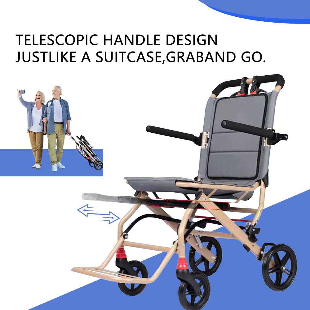 Manual Wheelchair Lightweight Foldable Transport Wheelchair Travel Wheelchair Support 220lbs with Telescopic Handle