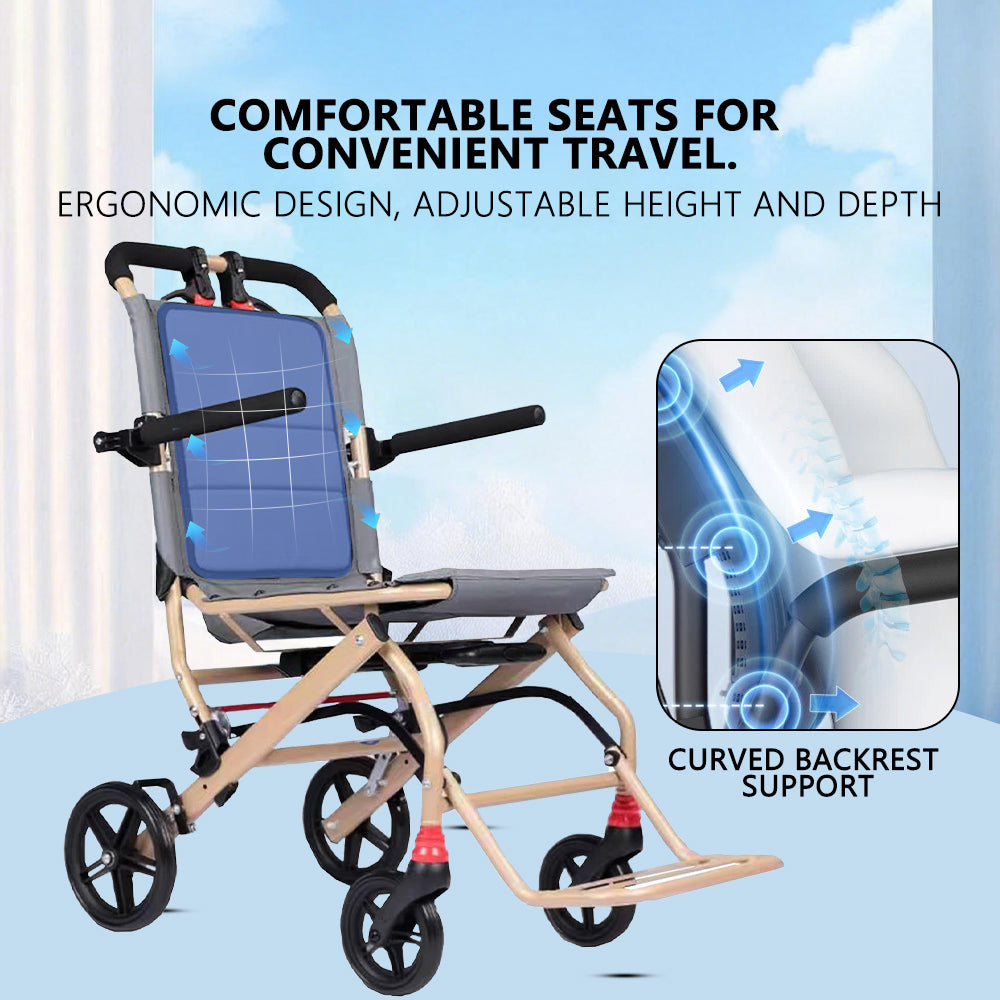 Manual Wheelchair Lightweight Foldable Transport Wheelchair Travel Wheelchair Support 220lbs with Telescopic Handle