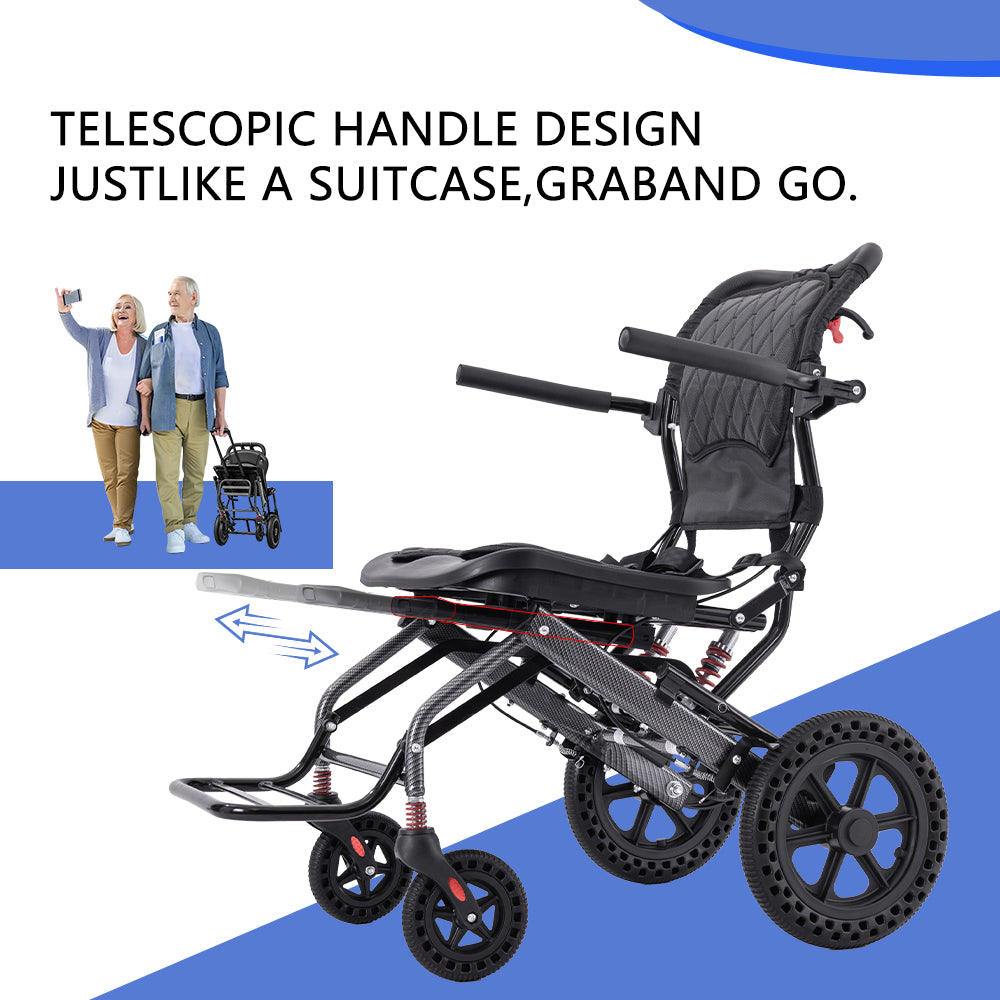 Ultra Lightweight Portable Ergonomic Design Foldable Manual Wheelchair with Pull Rod Aluminum Alloy Travel Wheelchair