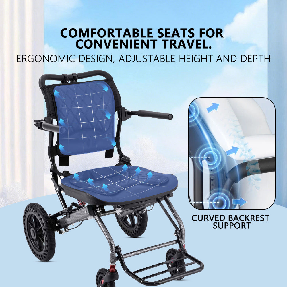 Ultra Lightweight Portable Ergonomic Design Foldable Manual Wheelchair with Pull Rod Aluminum Alloy Travel Wheelchair