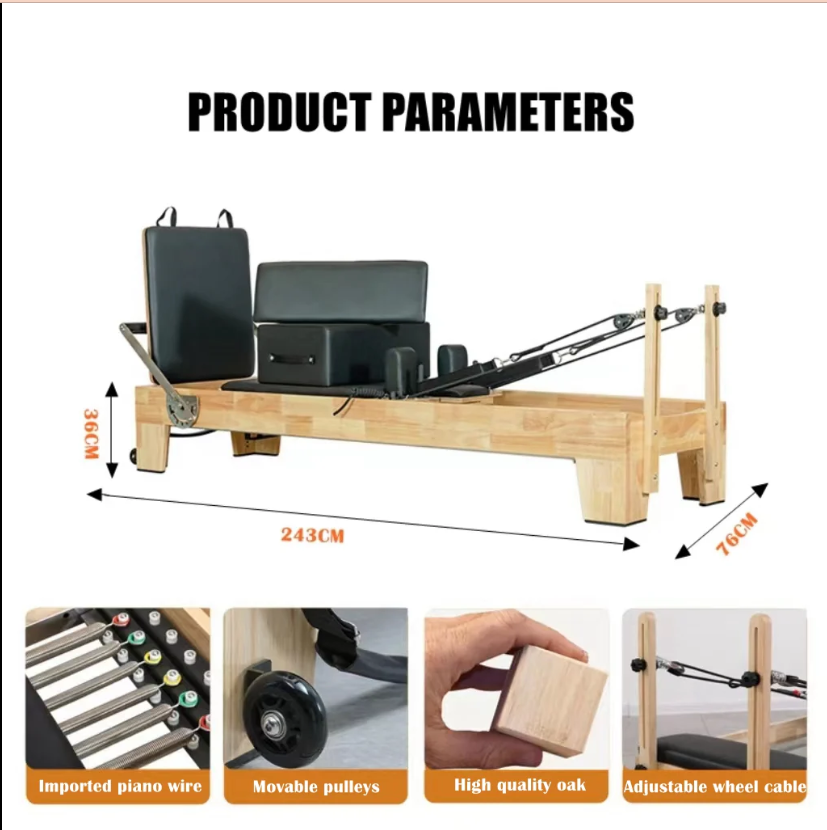 COOLBABY SSZ-PLT Pilates Reformer Solid Wood Core Bed Multifunctional Yoga Bed
