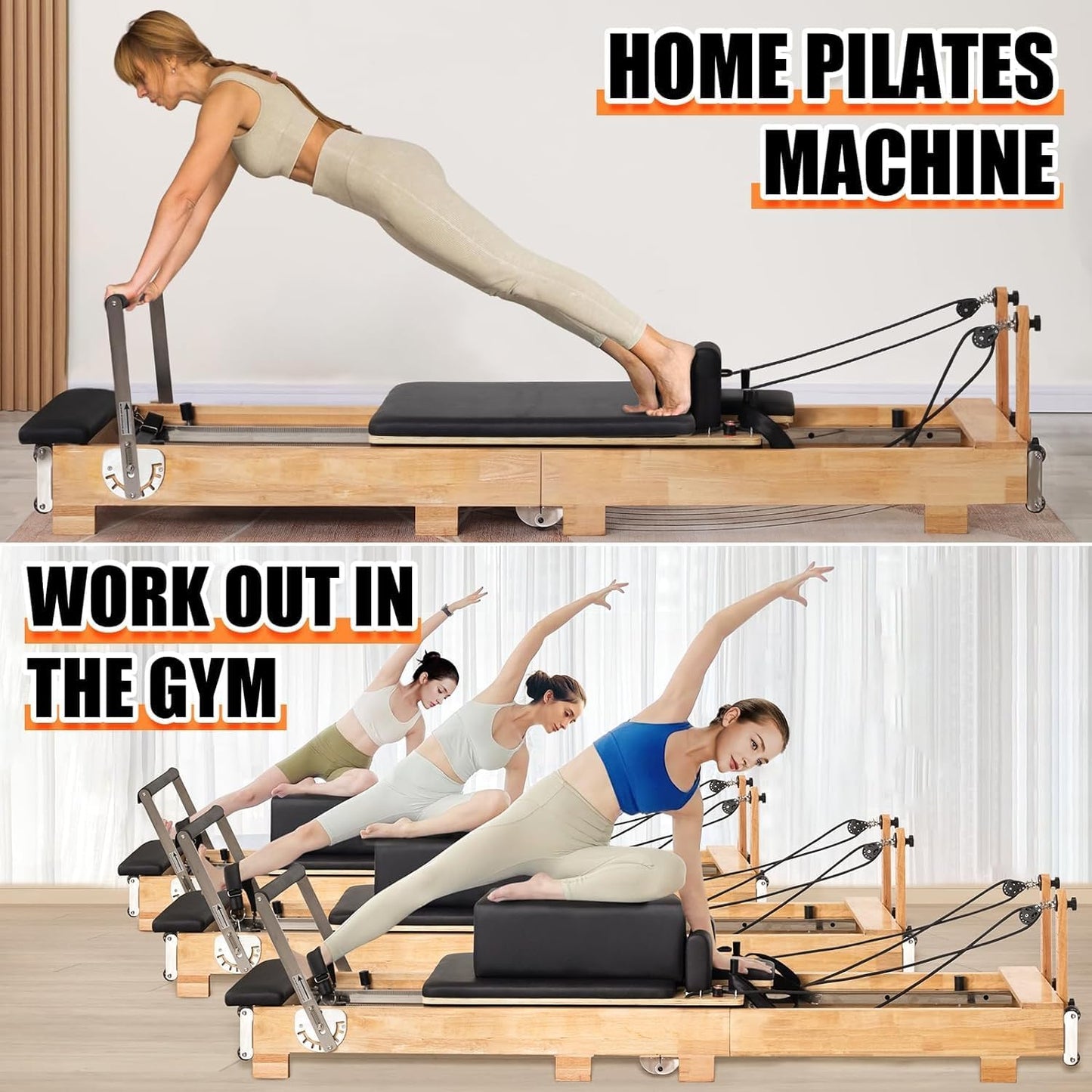 COOLBABY SSZ-PLT03 Pilates Reformer Folding Pilates Solid Wood Core Bed