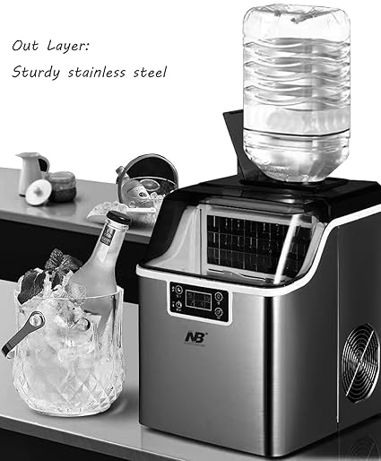 45 lbs/Day Countertop Stainless Steel Ice Maker – 24-Cube Commercial Ice Machine with Self-Cleaning & Adjustable Ice Thickness