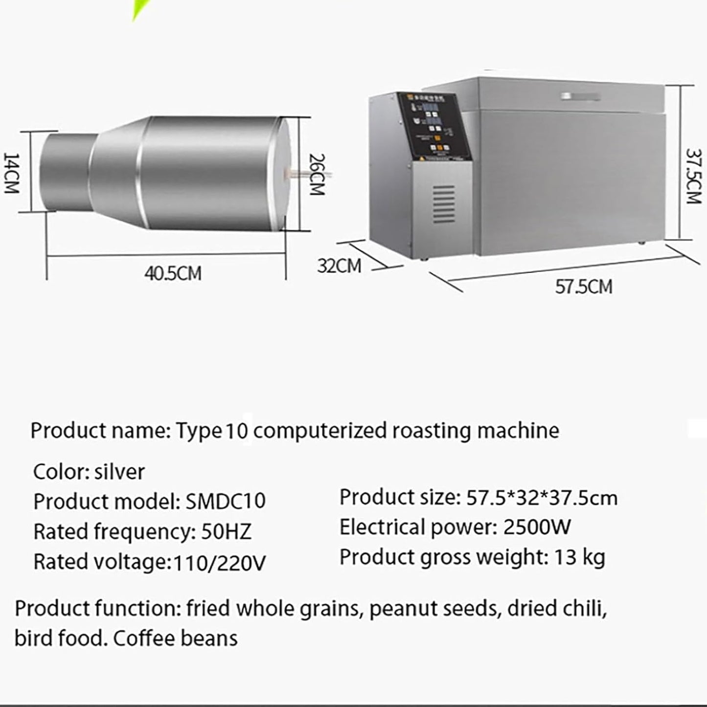 Electric Coffee Bean Roaster Machine - Timing & Temperature Adjustable, Stainless Steel Coffee Beans Roasting Machine For Baking Coffee,Chestnut, Peanuts, Grain 2KG