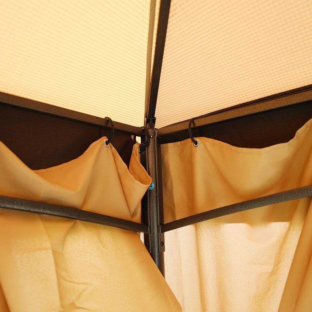 MOST WANTED Delight Gazebo Tent Steel Frame With Polyester Roof Square Shape Tent With Curtain Water And Uv Resistant Garden Patio Canopy Modern Outdoor Furniture 2.7X2.7M - Beige