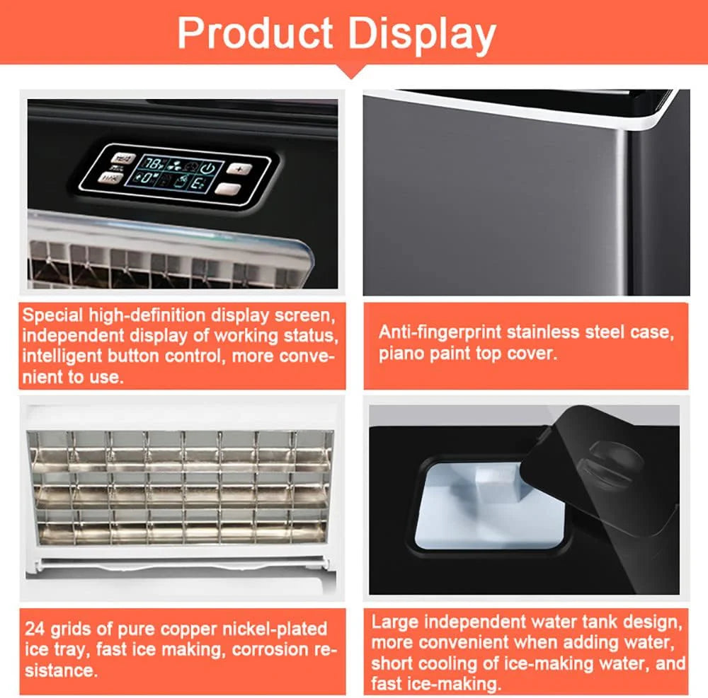 A-30KG Automatic Countertop Ice Maker – 25–30KG/Day Stainless Steel Ice Cube Machine for Home, Café & Restaurant