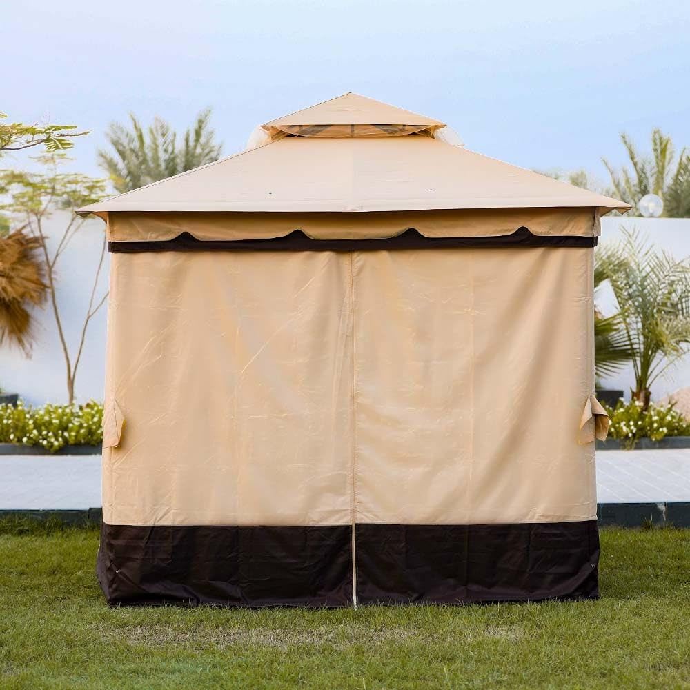 MOST WANTED Delight Gazebo Tent Steel Frame With Polyester Roof Square Shape Tent With Curtain Water And Uv Resistant Garden Patio Canopy Modern Outdoor Furniture 2.7X2.7M - Beige