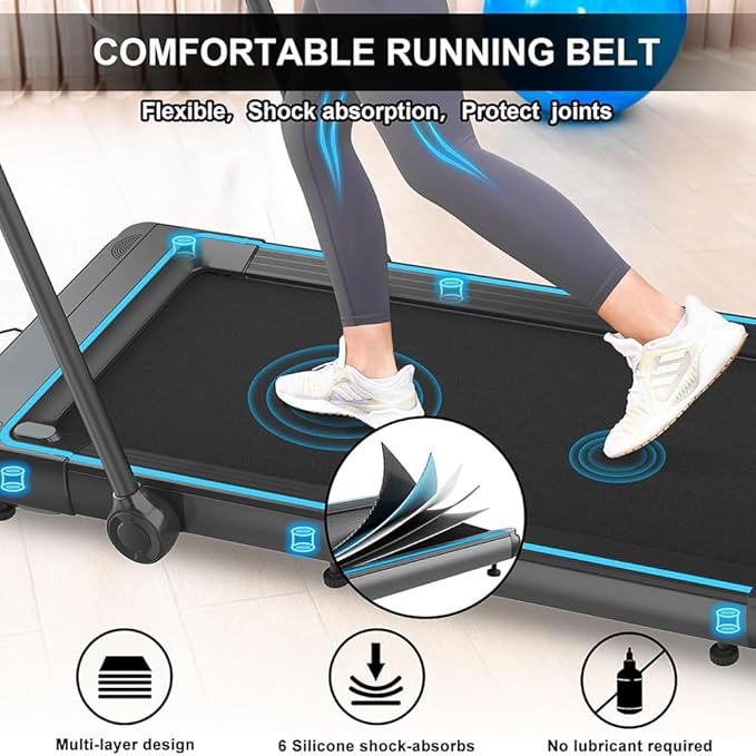 Folding Treadmill, 2 in 1 Under Desk Treadmill with Bluetooth Audio for Office, Home, Adjustable Speeds