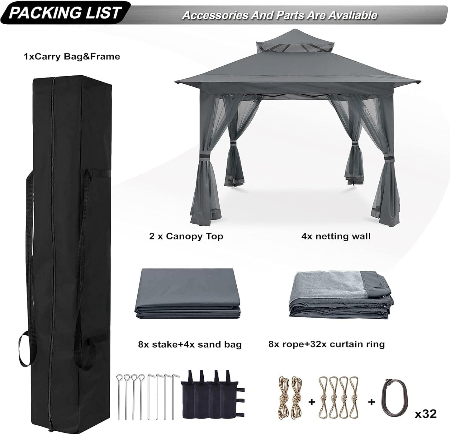 SkyCover Pop-Up Gazebo – Set Up in Seconds Fold & Go Gazebo – Lightweight, Durable, and Fast Setup Pop Up Gazebo 13x13 - Outdoor Canopy Tent with Mosquito Netting for Patio Garden Backyard