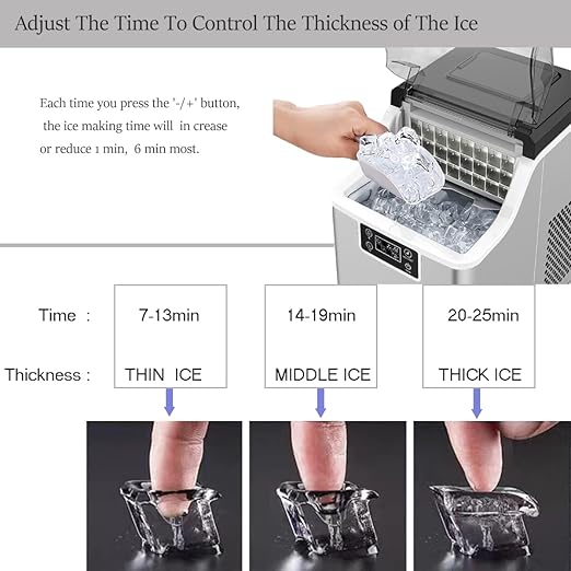 45 lbs/Day Countertop Stainless Steel Ice Maker – 24-Cube Commercial Ice Machine with Self-Cleaning & Adjustable Ice Thickness