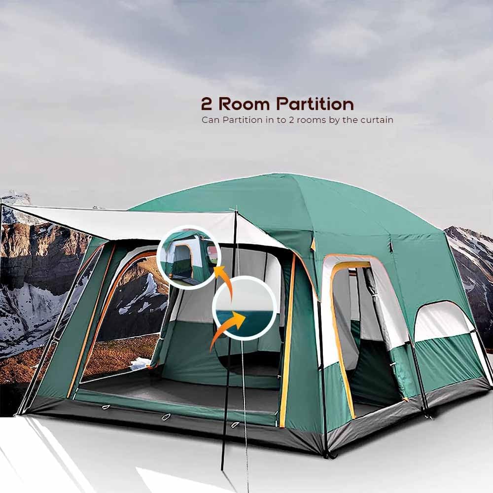 MOST WANTED 12-Person Tent with Divider & Porch – Waterproof, Windproof Cabin Tent for Camping & Hiking Spacious 12-Person Tent with 3 Rooms – Easy Setup, All-Season Family Camping Shelter