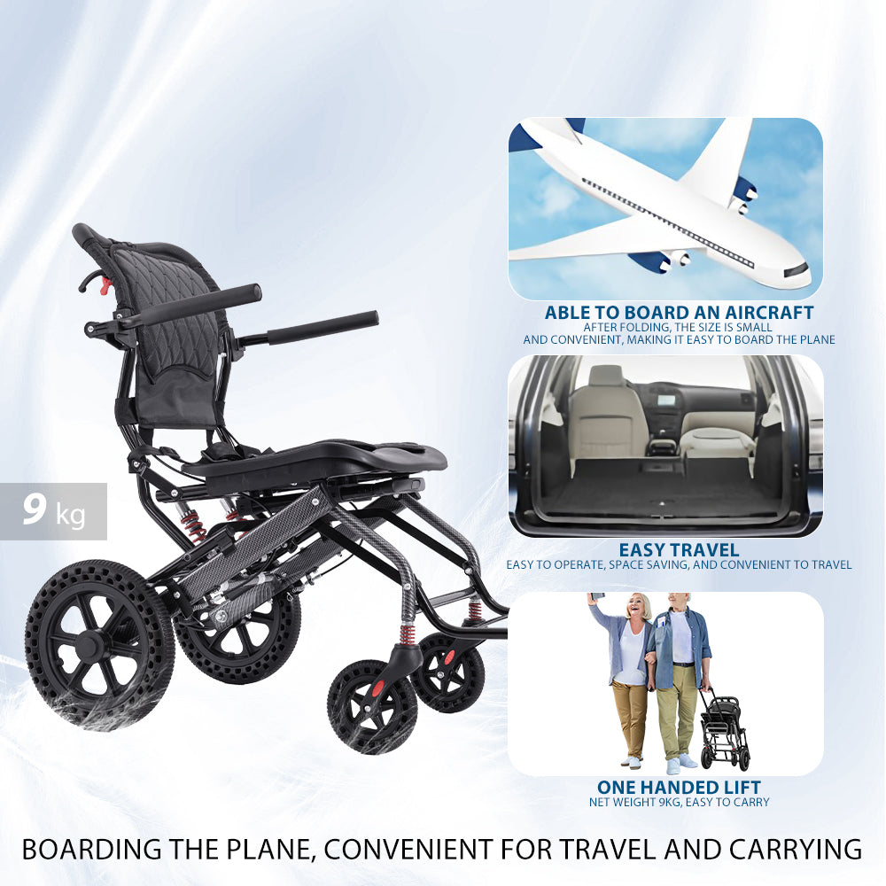 Ultra Lightweight Portable Ergonomic Design Foldable Manual Wheelchair with Pull Rod Aluminum Alloy Travel Wheelchair