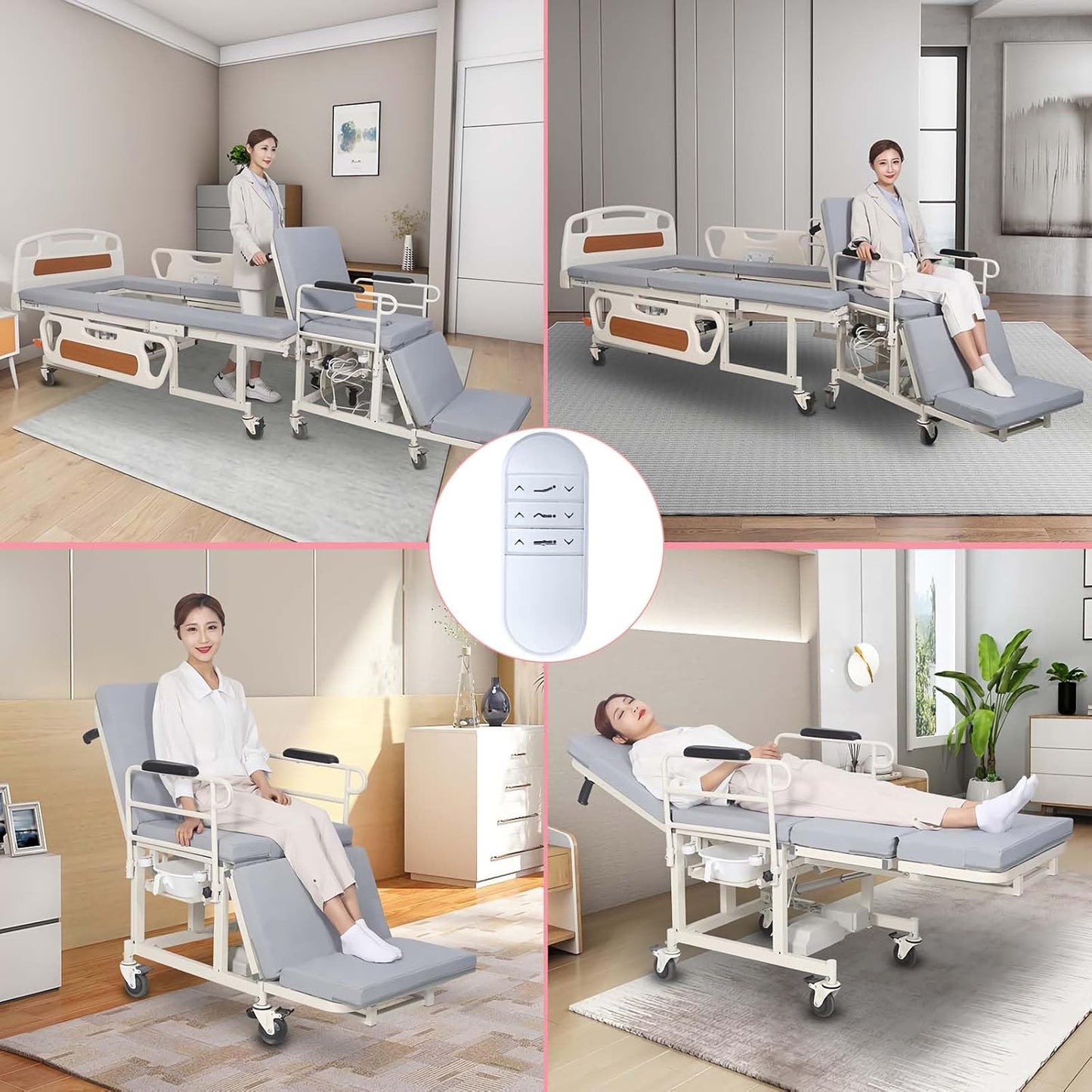 Multi-Functional Nursing Bed Adjustable Electric Hospital Bed For Elderly, With Wheelchair And Toilet Feature
