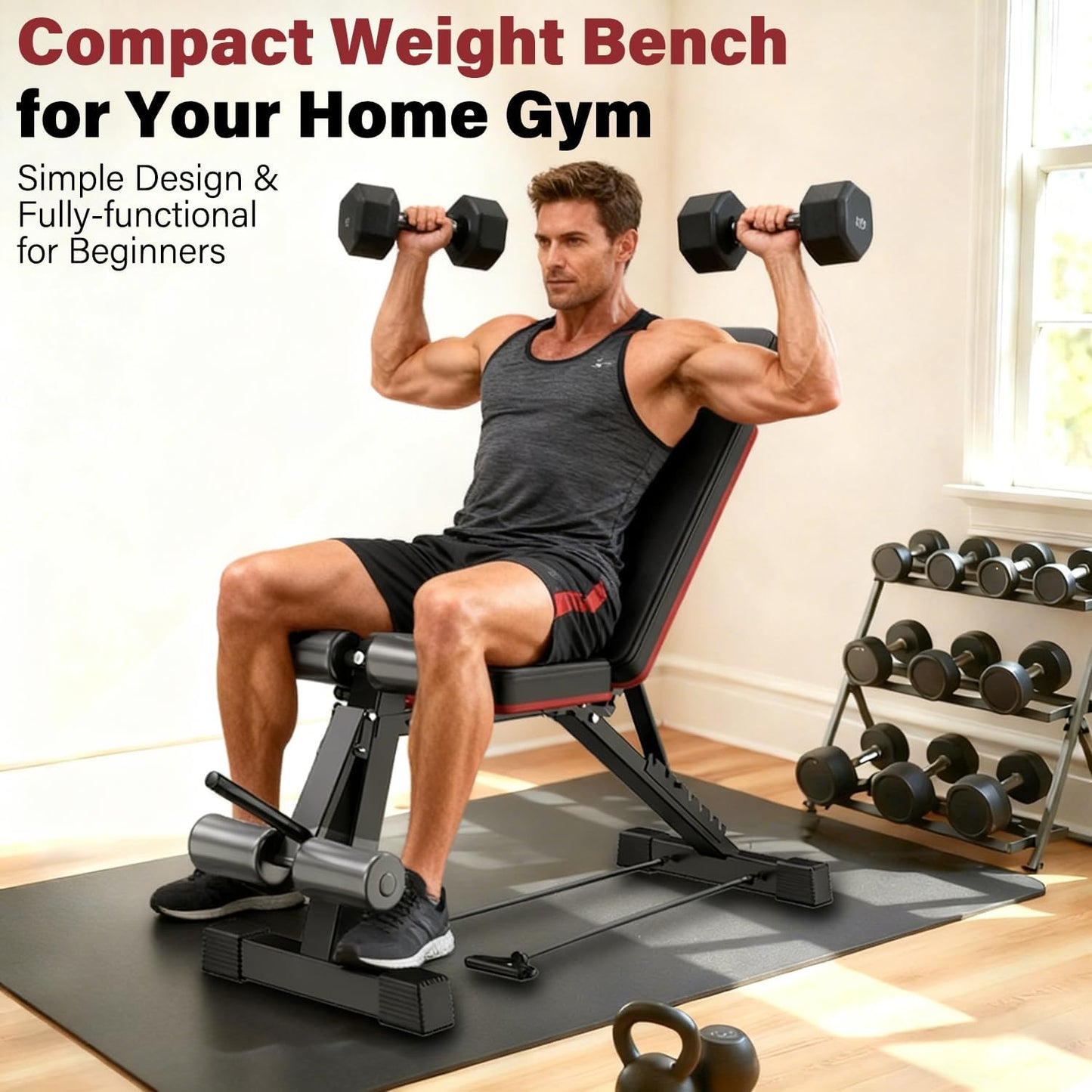 Adjustable Weight Bench - Multifunctional Fitness Bench, Foldable Exercise Workout Bench for Full Body Exercise