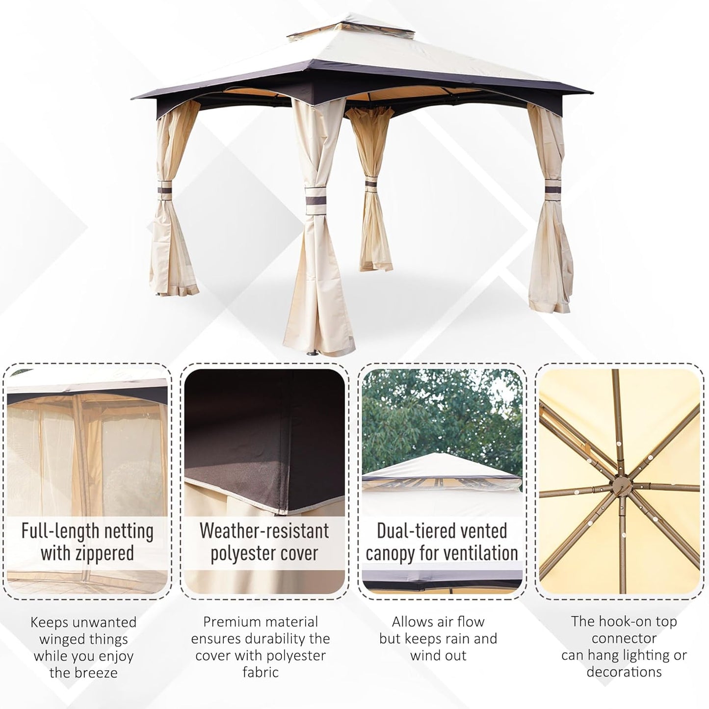 Fold & Go Gazebo – Lightweight, Durable, and Fast Setup SkyCover Pop-Up Gazebo – Set Up in Seconds 3.2 x 3.2m Garden Gazebo, Double Roof Outdoor Gazebo Canopy Shelter with Netting, Solid Steel Frame for Garden, Lawn, Backyard and Deck